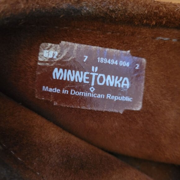 Minnetonka 7 Brown Leather Fringe Moccasins Ankle Boots Booties Hard Sole 682 - Picture 7 of 7